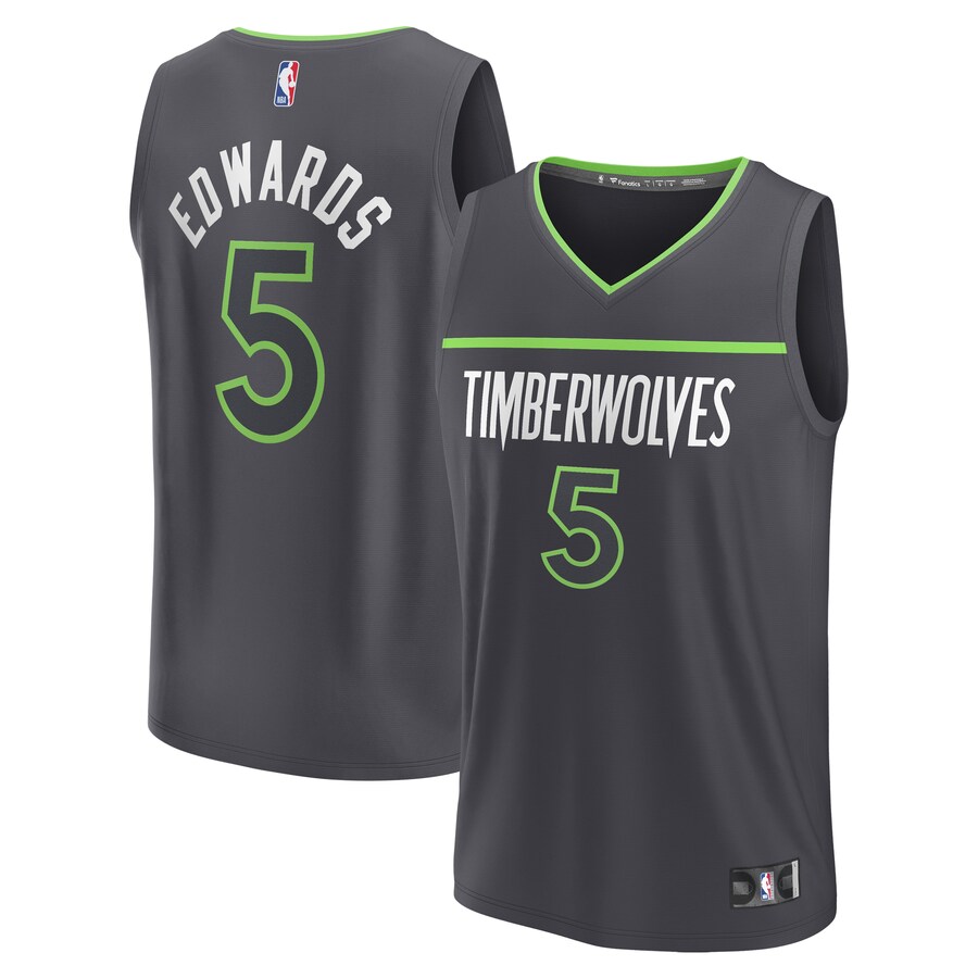Youth Minnesota Timberwolves Anthony Edwards Fanatics Anthracite Fast Break Replica Player Jersey - Statement Edition - Puhuasuan