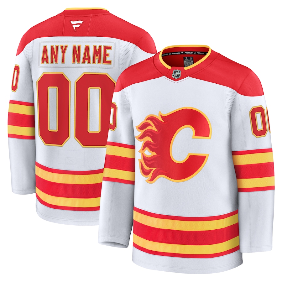 Men's Calgary Flames Fanatics White Away Premium Custom Jersey - Puhuasuan