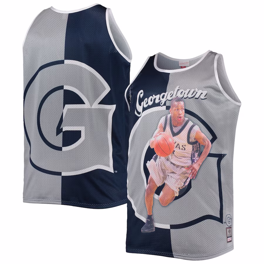 Allen Iverson Georgetown Hoyas Mitchell & Ness Sublimated Player Big & Tall Tank Top - Navy/Gray - Puhuasuan