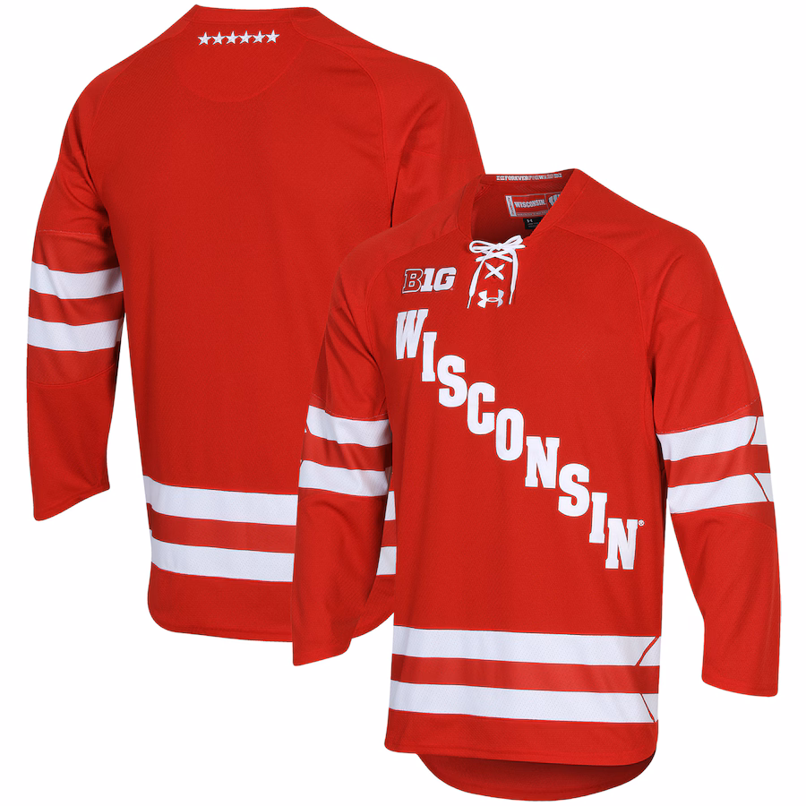 Men's Under Armour Red Wisconsin Badgers UA Replica Hockey Jersey - Puhuasuan