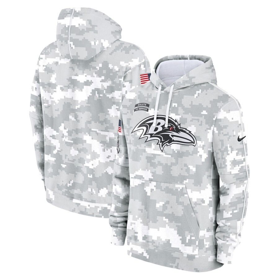 Men's Baltimore Ravens Nike Arctic Camo 2024 Salute to Service Club Fleece Pullover Hoodie - Puhuasuan