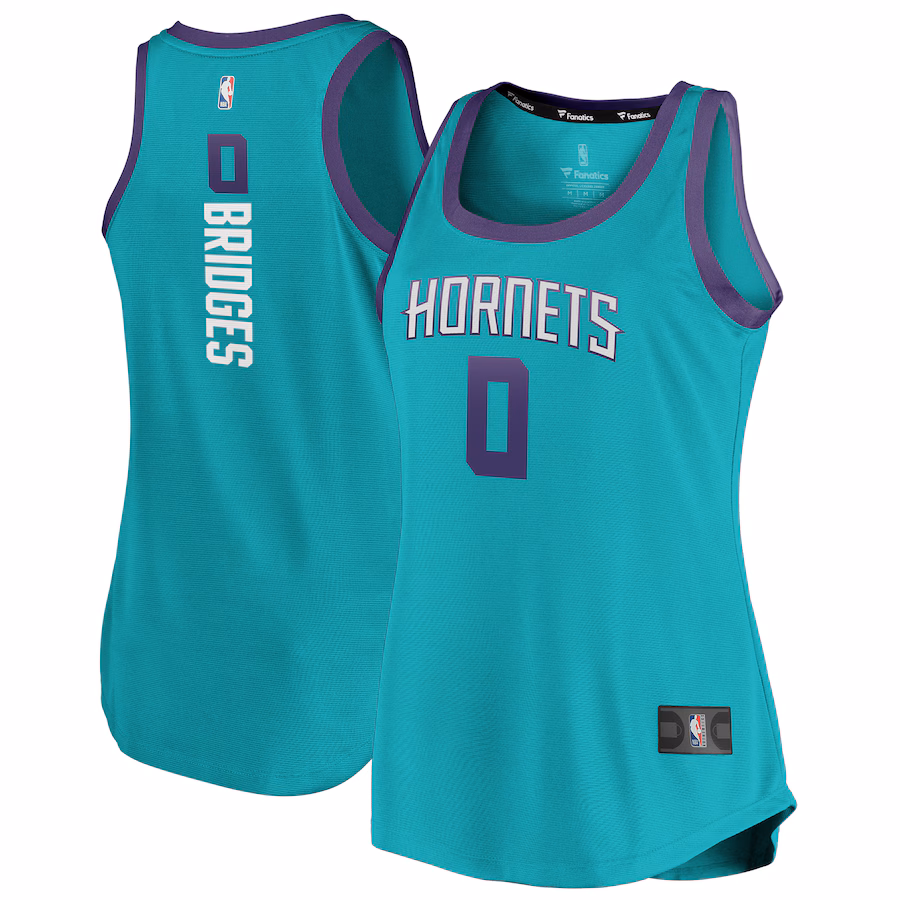 Women's Charlotte Hornets Miles Bridges Fanatics Teal Fast Break Team Tank Jersey - Icon Edition - Puhuasuan