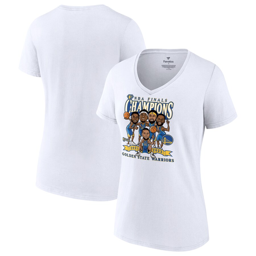 Women's Golden State Warriors Fanatics White 2022 NBA Finals Champions Caricature V-Neck T-Shirt - Puhuasuan