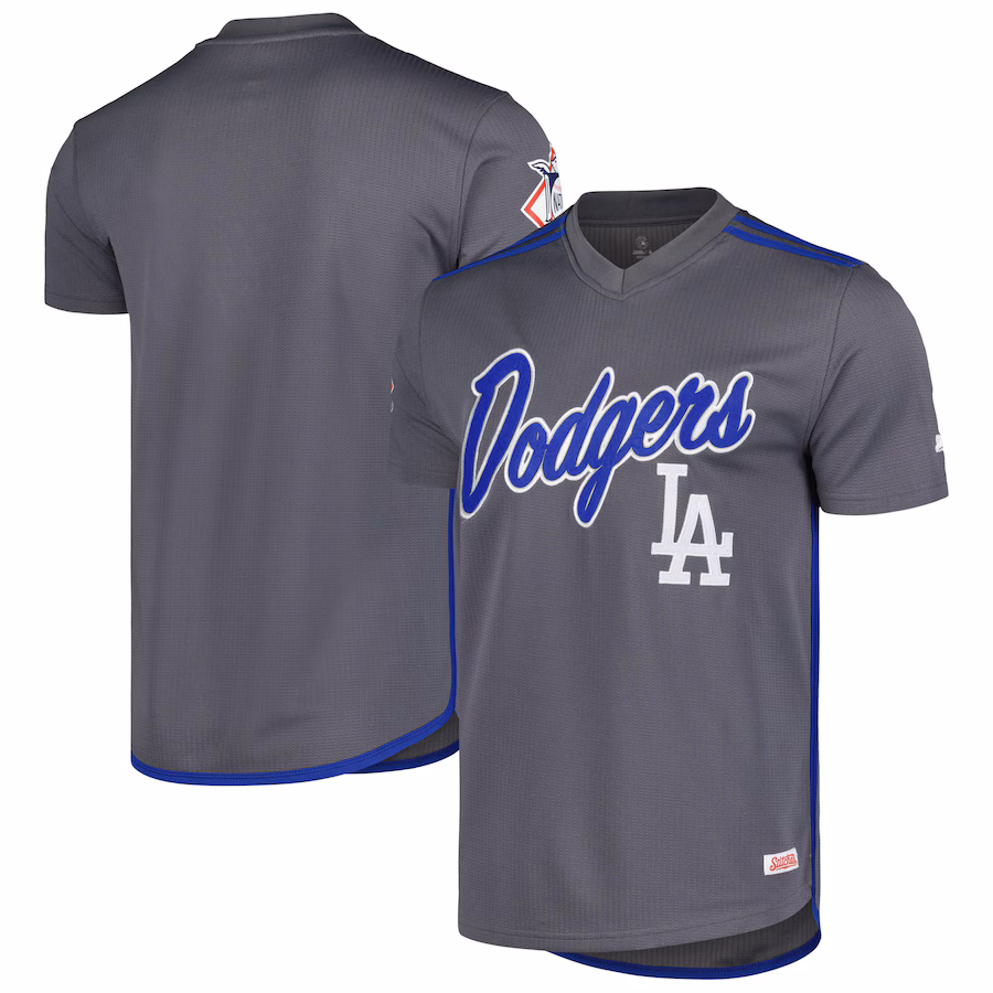 Men's  Los Angeles Dodgers Stitches Charcoal Team V-Neck Jersey - Puhuasuan