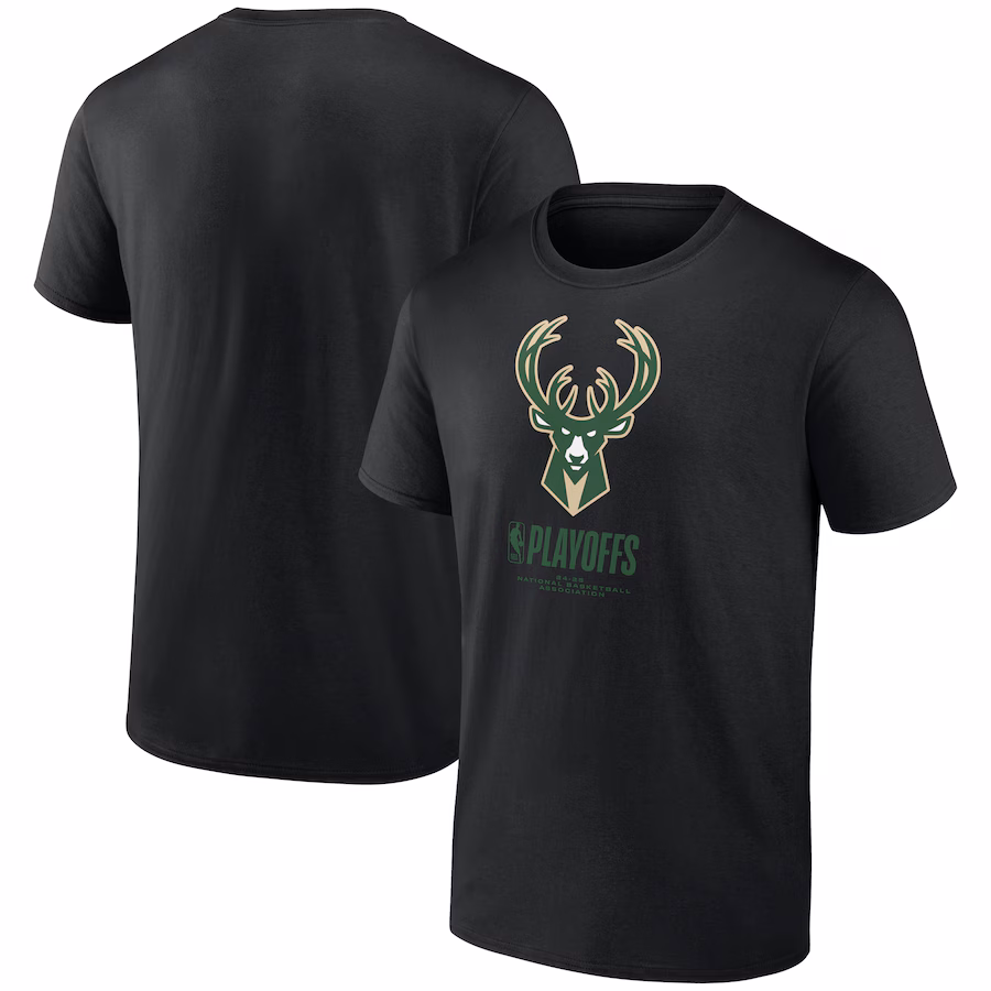 Men's  Milwaukee Bucks Black 2025 NBA Playoffs Alley Oop T-Shirt - Puhuasuan