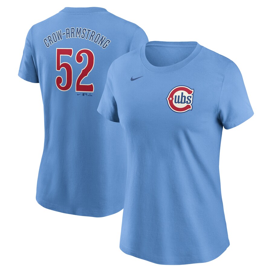 Women's Chicago Cubs Pete Crow-Armstrong Nike Baby Blue Fuse Name & Number T-Shirt - Puhuasuan