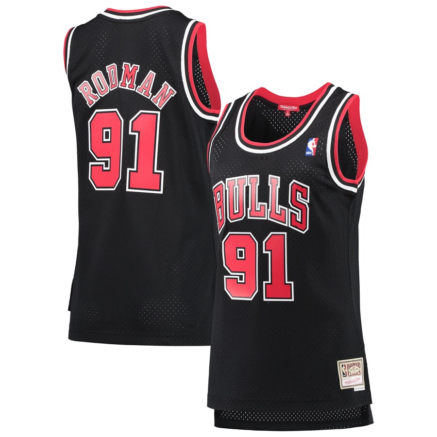 Women's Chicago Bulls Dennis Rodman Mitchell & Ness Black  Hardwood Classics Swingman Jersey - Puhuasuan