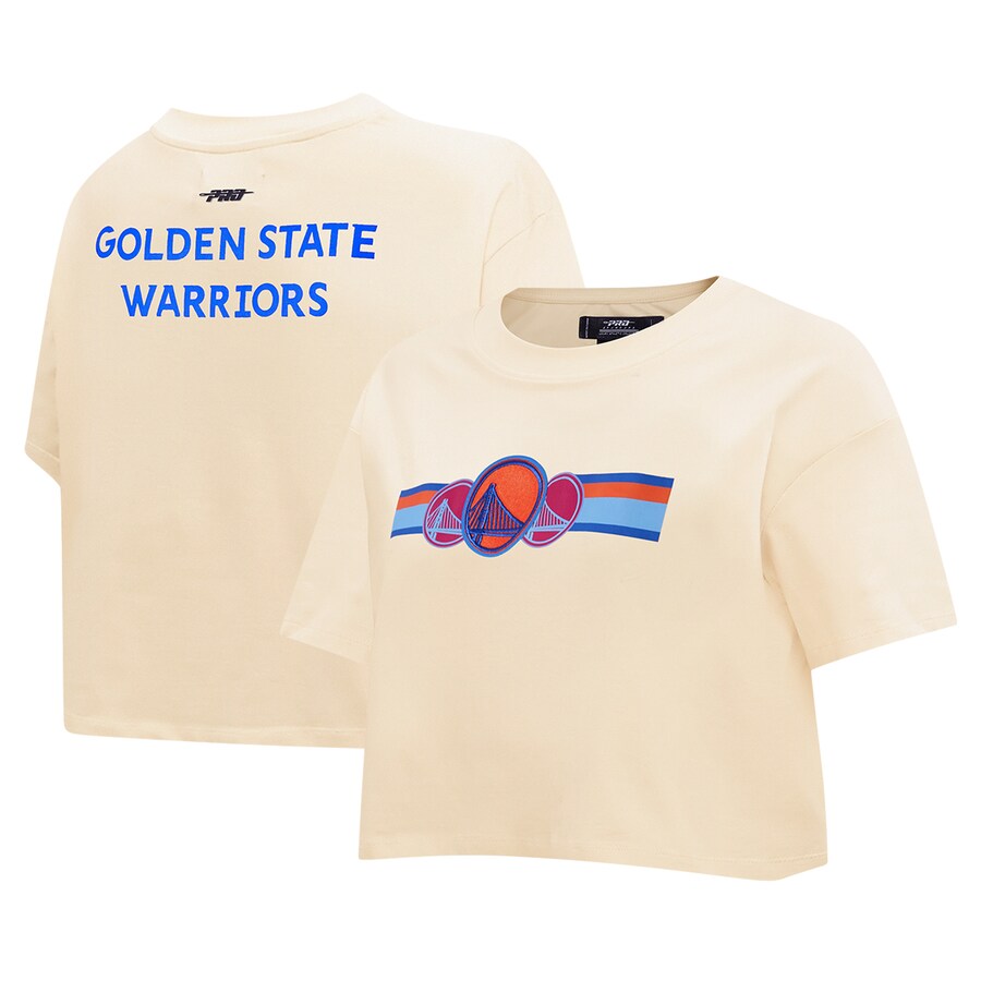 Women's Golden State Warriors Pro Standard Cream Retro Striper SJ Cropped Boxy T-Shirt - Puhuasuan