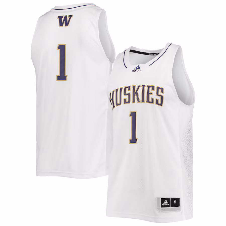 Men's adidas #1 White Washington Huskies Swingman Basketball Jersey - Puhuasuan
