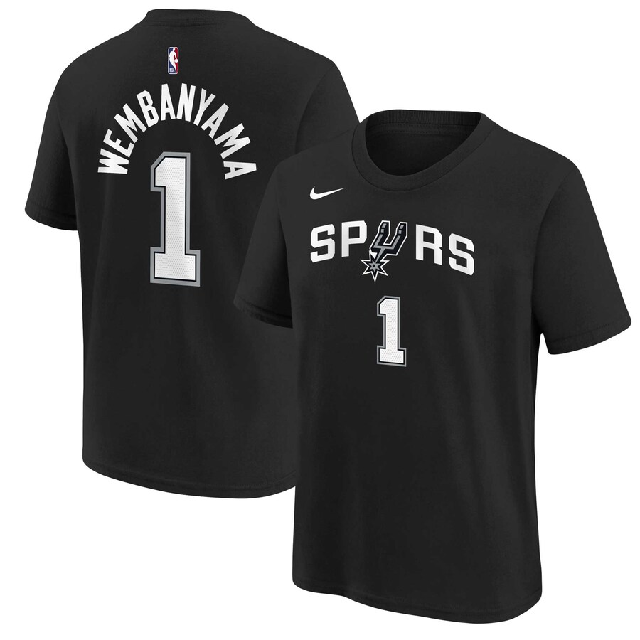 Youth San Antonio Spurs Victor Wembanyama Black Icon Name & Number T-Shirt - Puhuasuan