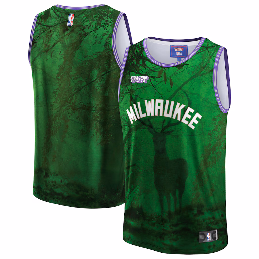 Unisex Milwaukee Bucks NBA & KidSuper Studios by Fanatics Green Hometown Jersey - Puhuasuan