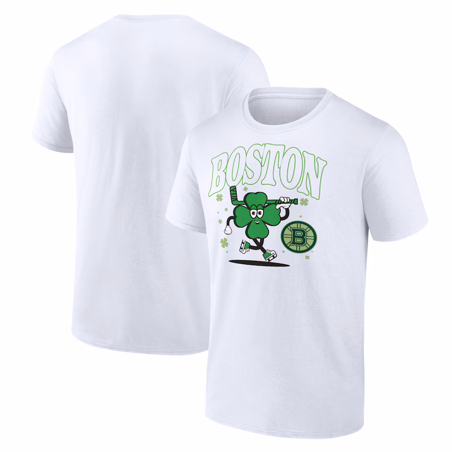 Men's Boston Bruins White Clover Mascot T-Shirt - Puhuasuan