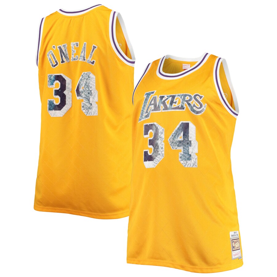 Men's Los Angeles Lakers Shaquille O'Neal Mitchell & Ness Gold Big & Tall 1996-97 NBA 75th Anniversary Diamond Swingman Jersey - Puhuasuan
