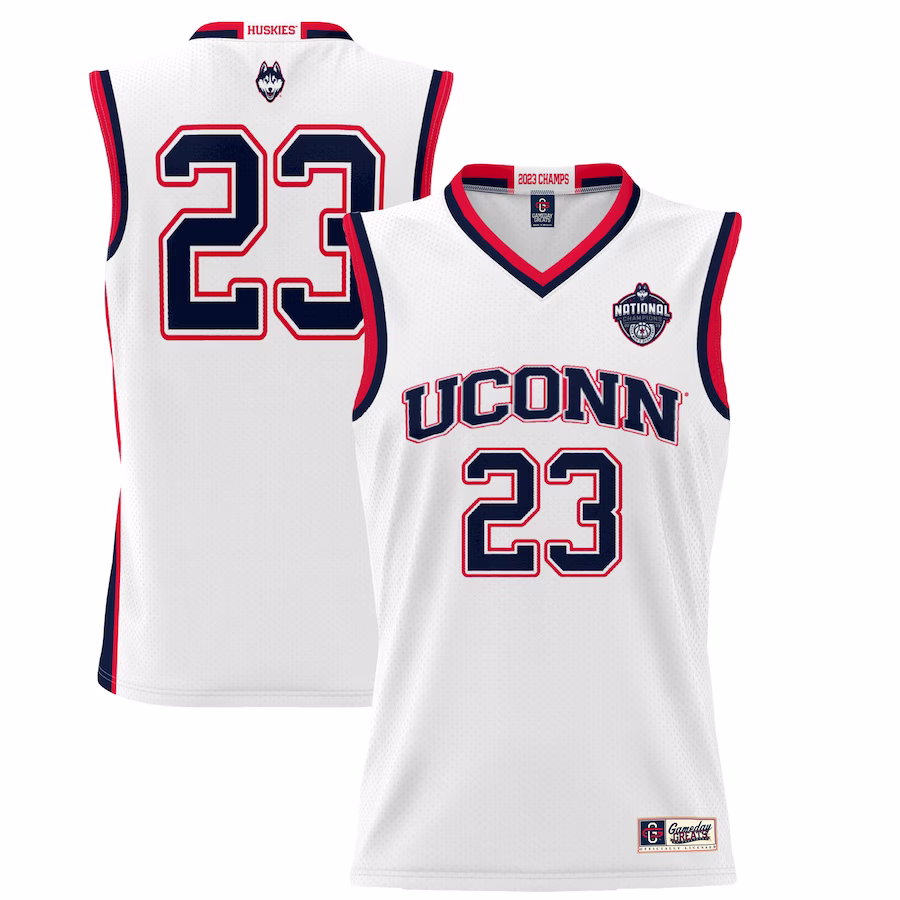 UConn Huskies GameDay Greats 2023 NCAA Men's Basketball National Champions Lightweight Basketball Jersey - White - Puhuasuan