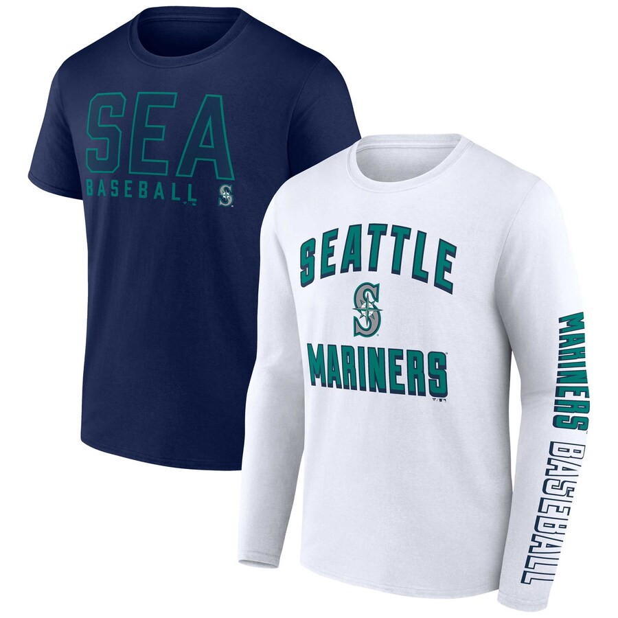 Men's Seattle Mariners Fanatics Navy/White Two-Pack Combo T-Shirt Set - Puhuasuan
