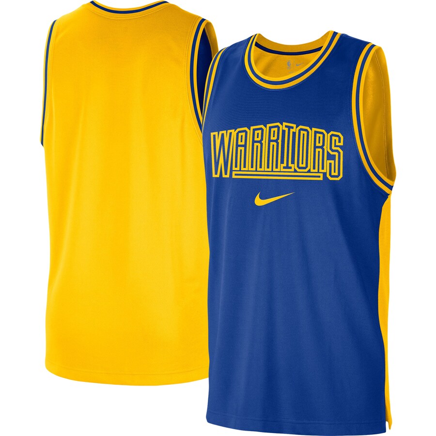 Men's Golden State Warriors Nike Royal/Gold Courtside Versus Force Split DNA Performance Mesh Tank Top - Puhuasuan
