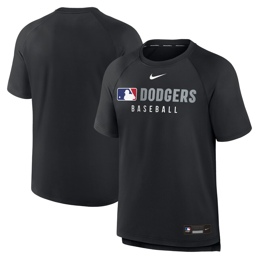 Men's Los Angeles Dodgers Nike Black Authentic Collection Pregame Raglan Performance T-Shirt - Puhuasuan