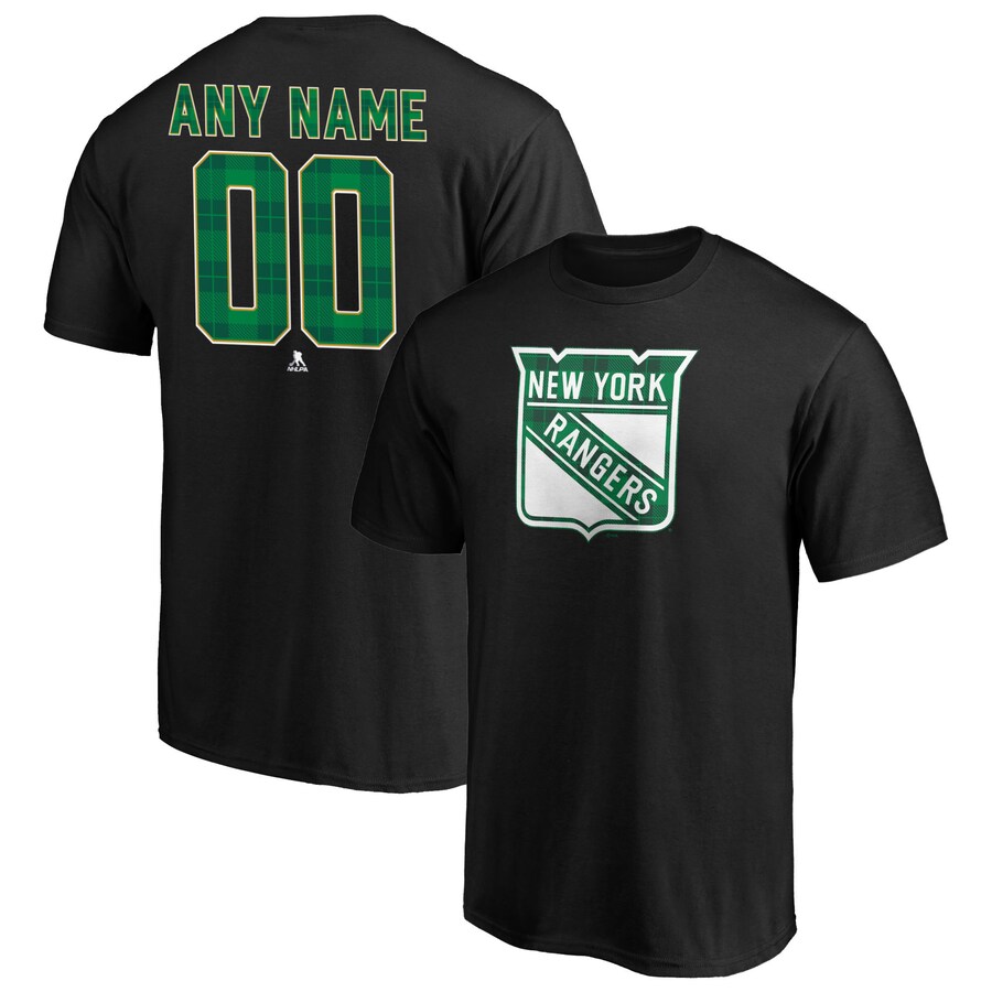 Men's New York Rangers Black Emerald Plaid Personalized Name & Number T-Shirt - Puhuasuan