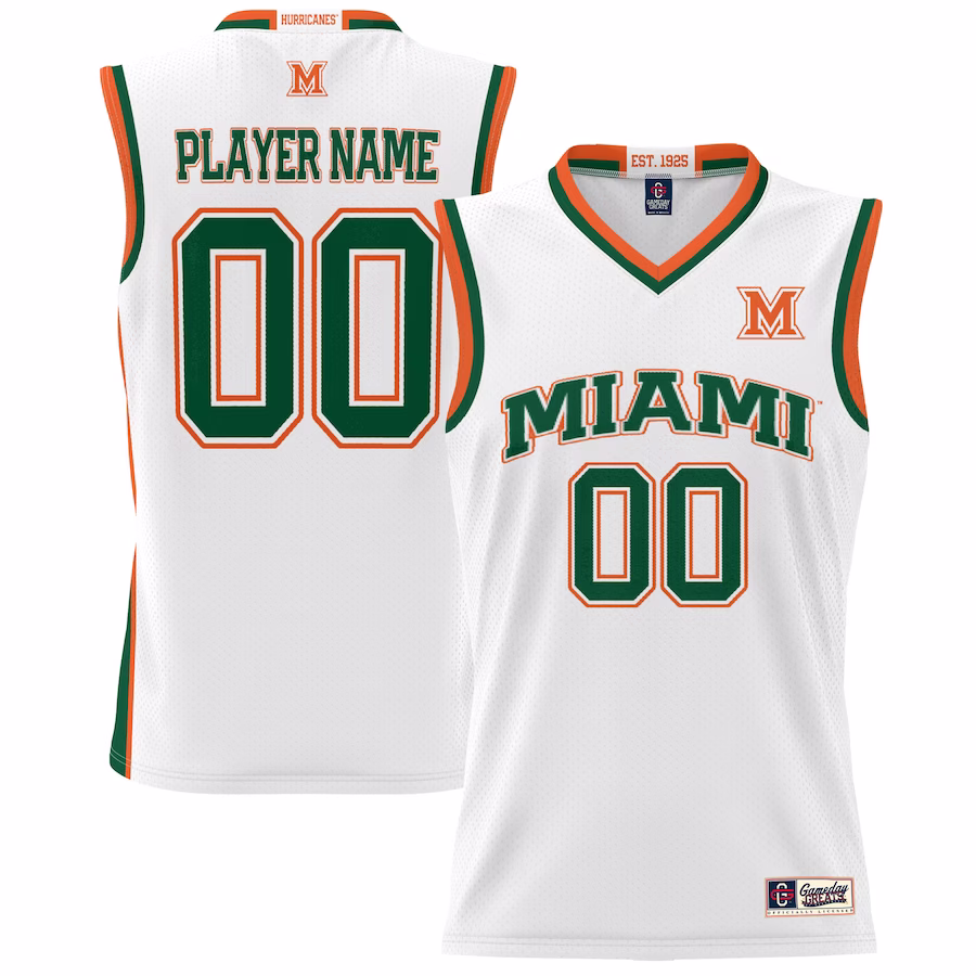 Miami Hurricanes NIL Pick-A-Player Lightweight Basketball Jersey - White - Puhuasuan