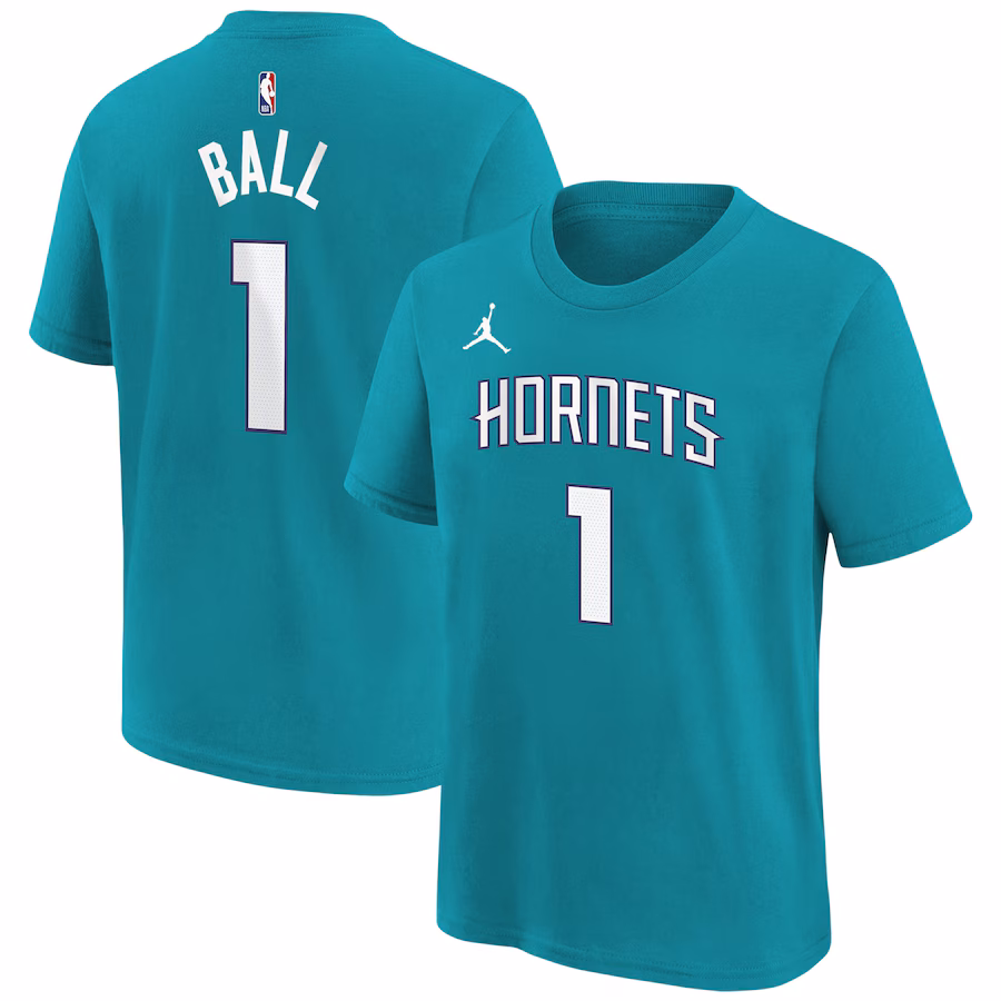 Youth Charlotte Hornets LaMelo Ball Jordan Brand Teal Icon Name & Number T-Shirt - Puhuasuan