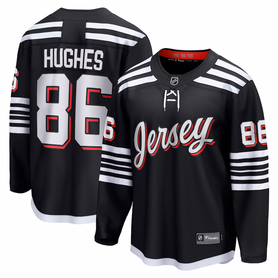 Men's New Jersey Devils Jack Hughes Fanatics Black Alternate Premier Breakaway Player Jersey - Puhuasuan