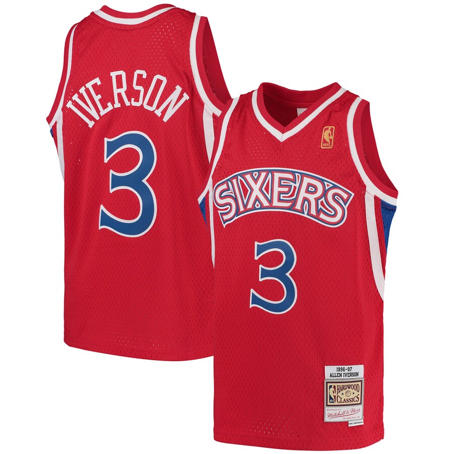 Youth Philadelphia 76ers Allen Iverson Mitchell & Ness Red 1996/97 Hardwood Classics Swingman Throwback Jersey - Puhuasuan