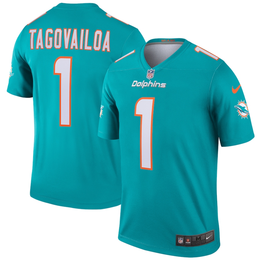 Men's Miami Dolphins Tua Tagovailoa Nike Aqua Team Legend Player Performance Top - Puhuasuan