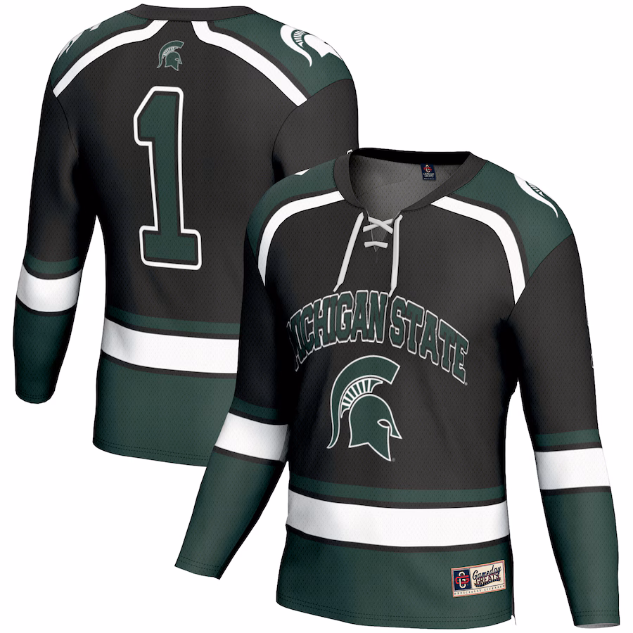 Men's GameDay Greats #1 Black Michigan State Spartans Hockey Jersey - Puhuasuan