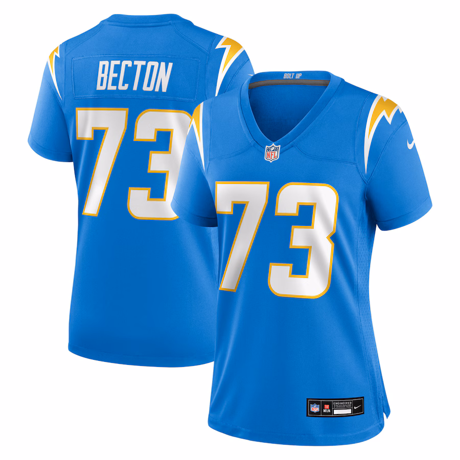 Women's Los Angeles Chargers Mekhi Becton Nike Powder Blue Team Game Jersey - Puhuasuan