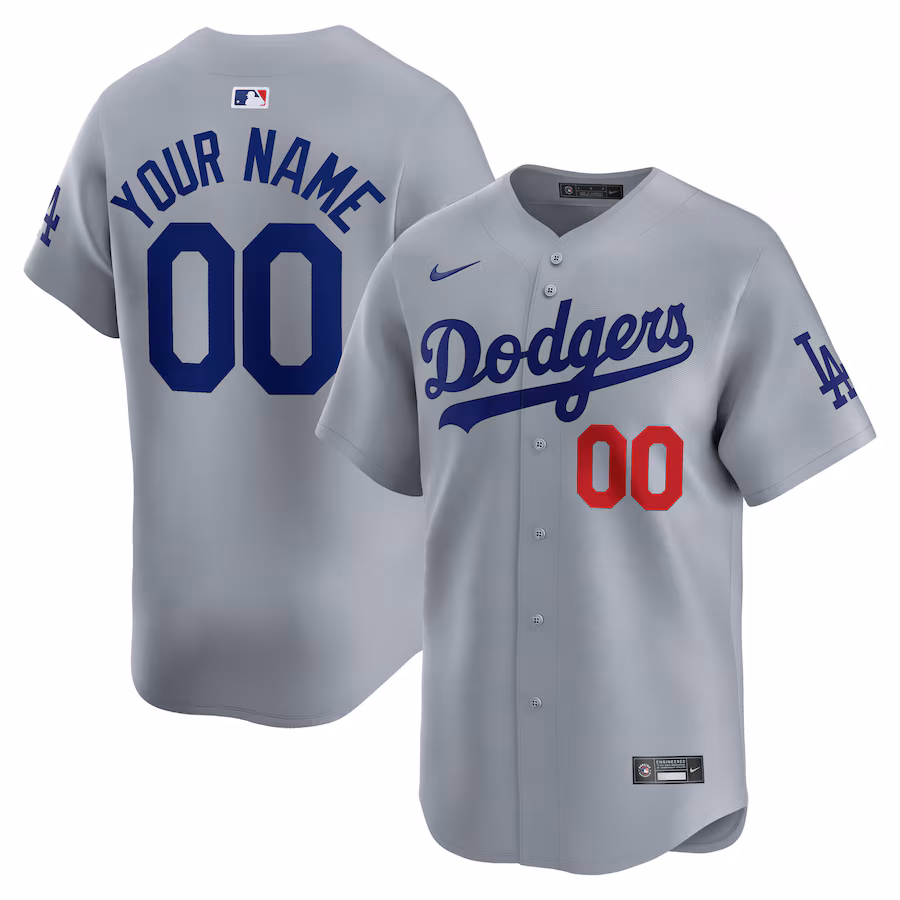 Men's Los Angeles Dodgers  Nike Gray  Road Limited Custom Jersey - Puhuasuan