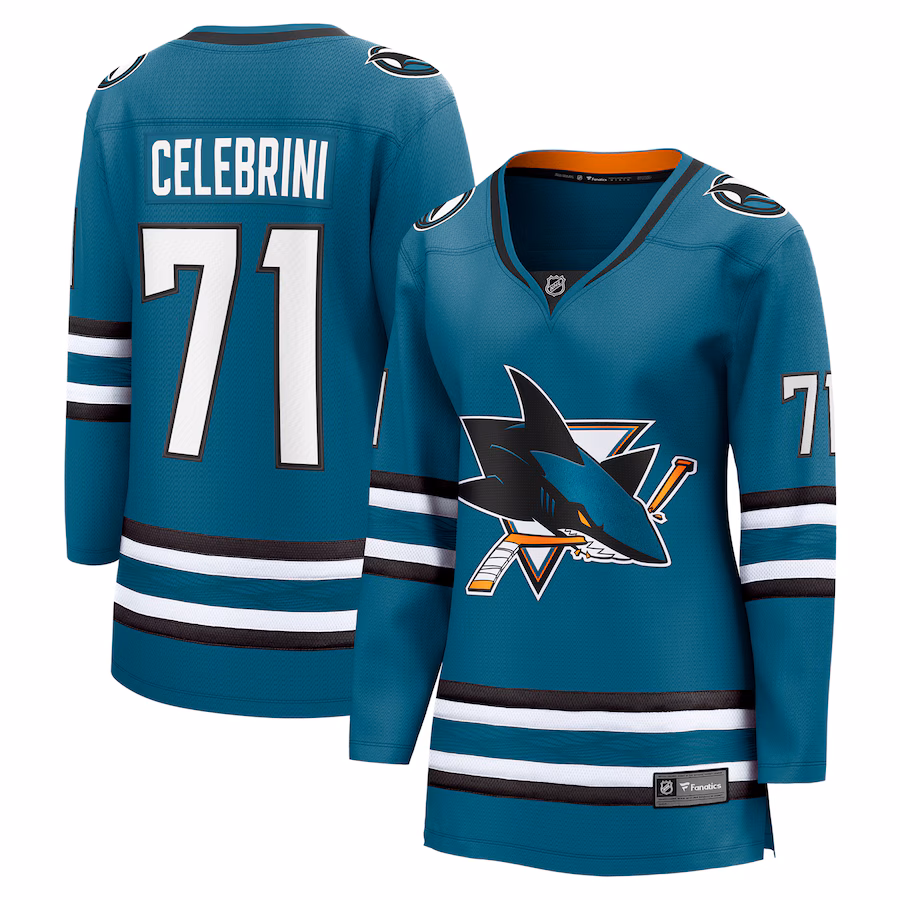 Women's San Jose Sharks Macklin Celebrini Fanatics Teal Home Breakaway Jersey - Puhuasuan