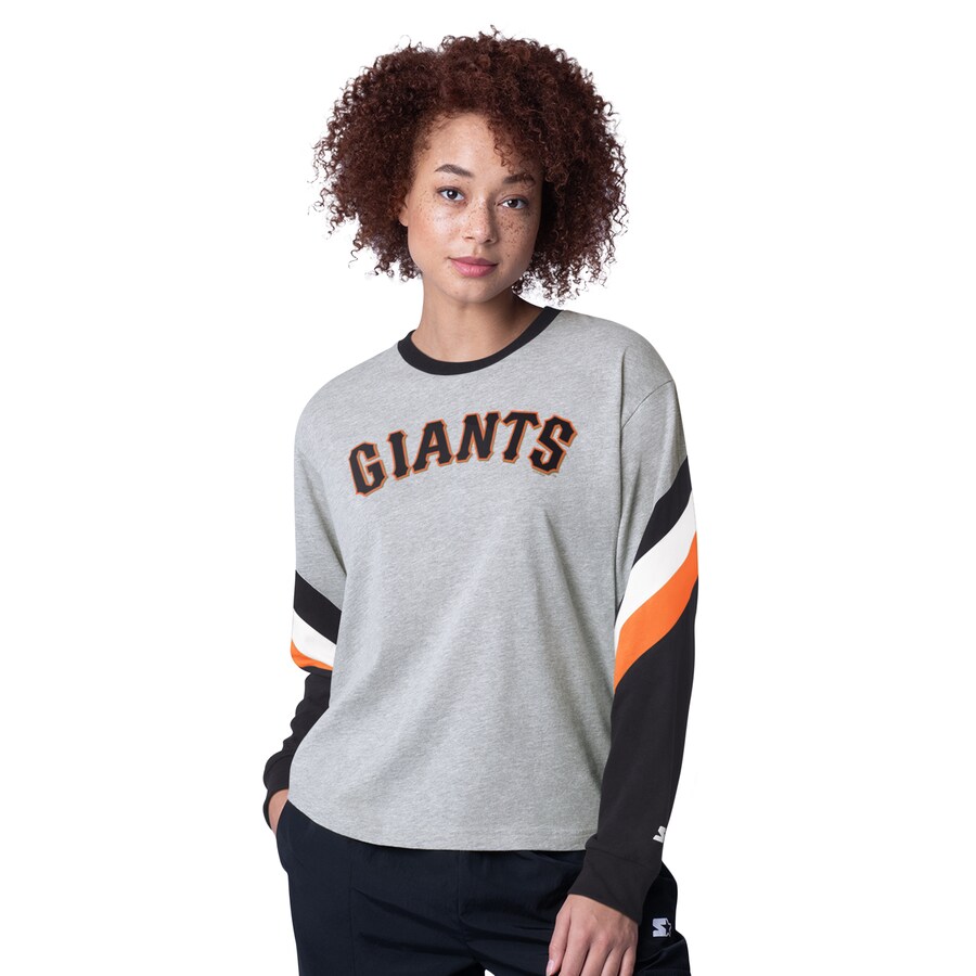 Women's San Francisco Giants Starter Heather Gray Triple A Fashion Color Block Long Sleeve Top - Puhuasuan