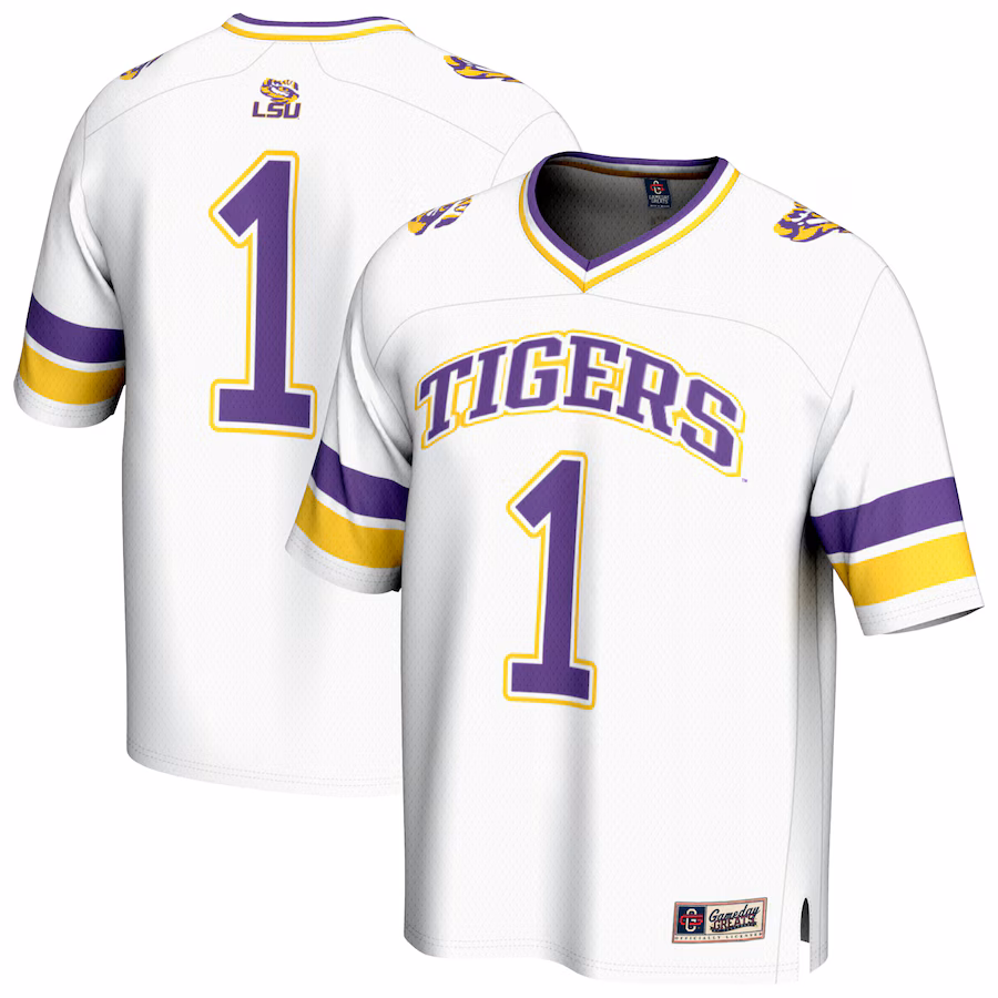 Unisex GameDay Greats #1 White LSU Tigers Collegiate Football Fashion Jersey - Puhuasuan