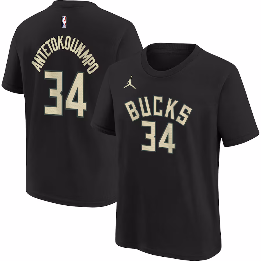 Youth Milwaukee Bucks Giannis Antetokounmpo Jordan Brand Black Statement Edition Name & Number Player T-Shirt - Puhuasuan