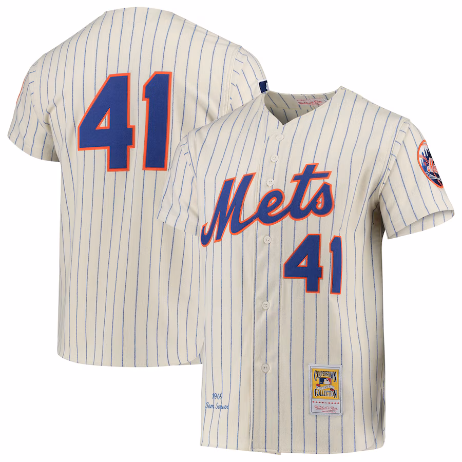 Men's New York Mets Tom Seaver Mitchell & Ness Cream 1969 Cooperstown Collection Authentic Jersey - Puhuasuan