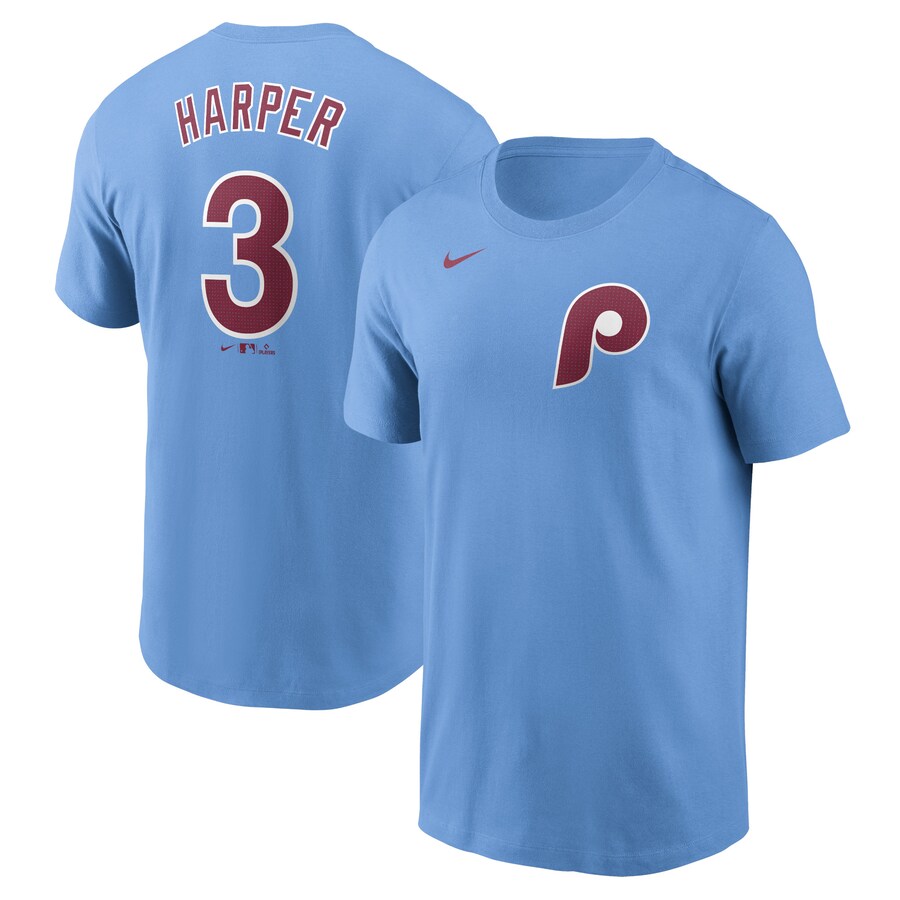 Men's Philadelphia Phillies Bryce Harper Nike Light Blue Fuse Name & Number T-Shirt - Puhuasuan