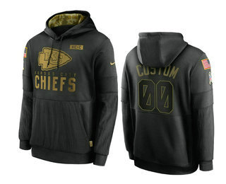 Men's Kansas City Chiefs Custom Black 2020 Salute To Service Sideline Performance Pullover Hoodie - Puhuasuan