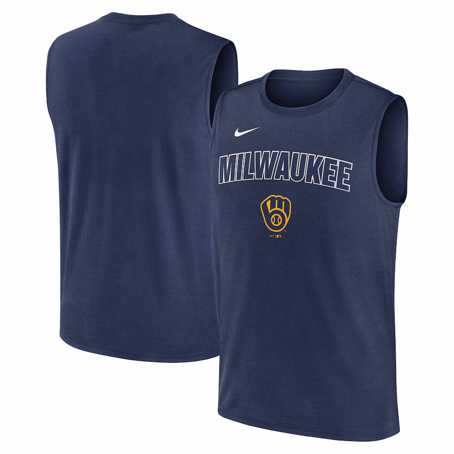 Men's Milwaukee Brewers Nike Navy Knockout Performance Muscle Tank Top - Puhuasuan