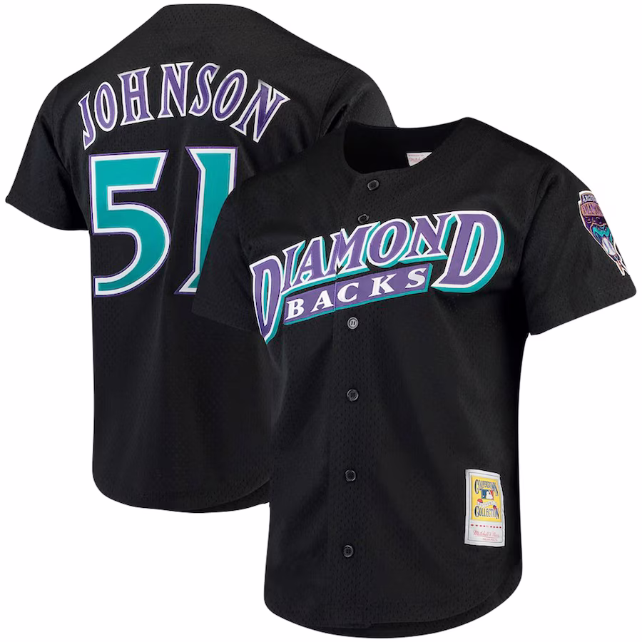 Men's Arizona Diamondbacks Randy Johnson Mitchell & Ness Black Big & Tall Cooperstown Collection Mesh Button-Up Jersey - Puhuasuan