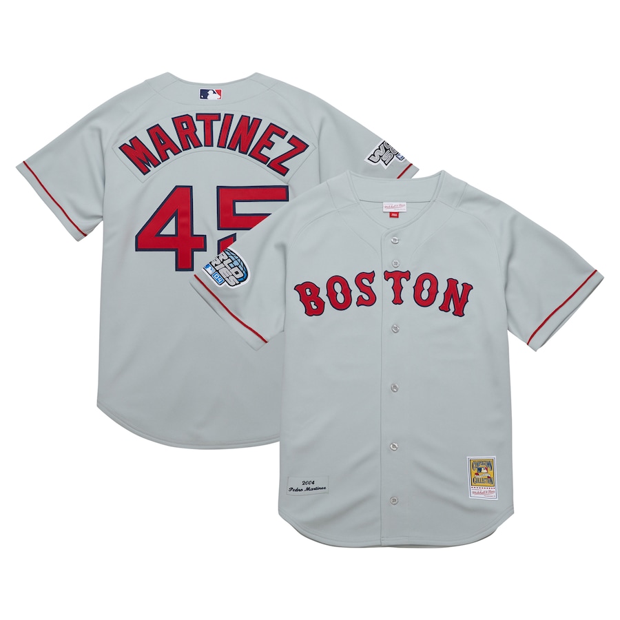 Men's Boston Red Sox Pedro Martinez Mitchell & Ness Gray 2004 Cooperstown Collection Authentic Throwback Jersey - Puhuasuan