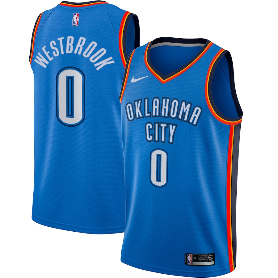 Men's Oklahoma City Thunder Russell Westbrook Nike Blue Swingman Player Jersey - Icon Edition - Puhuasuan