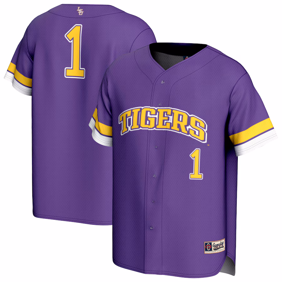 Unisex GameDay Greats #1 Purple LSU Tigers Lightweight Collegiate Baseball Fashion Jersey - Puhuasuan