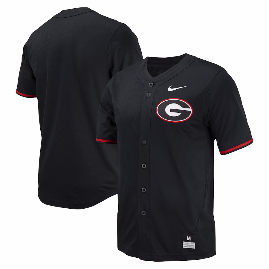 Georgia Bulldogs Nike Replica Full-Button Baseball Jersey - Black - Puhuasuan