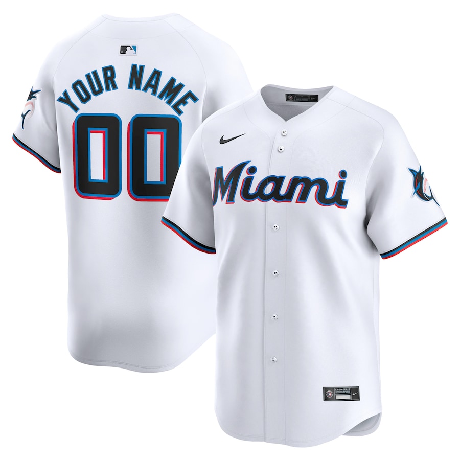 Men's Miami Marlins Nike White Home Limited Custom Jersey - Puhuasuan