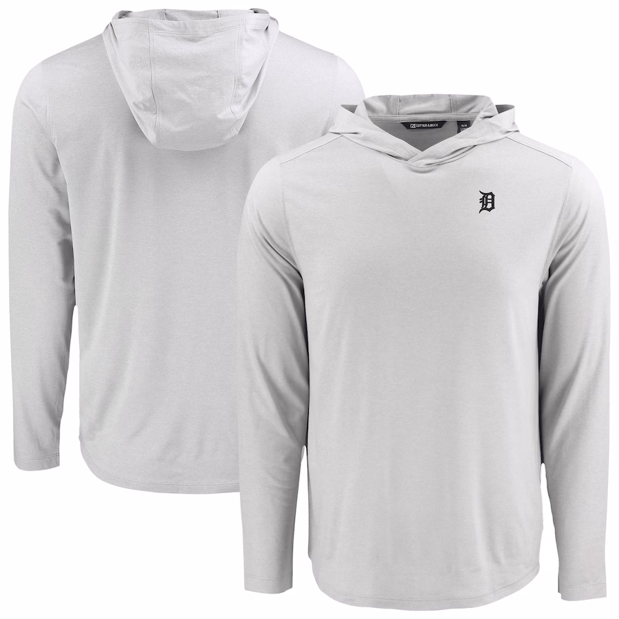 Men's Detroit Tigers Cutter & Buck Gray Coastline Epic Comfort Eco Recycled Long Sleeve Hoodie T-Shirt - Puhuasuan