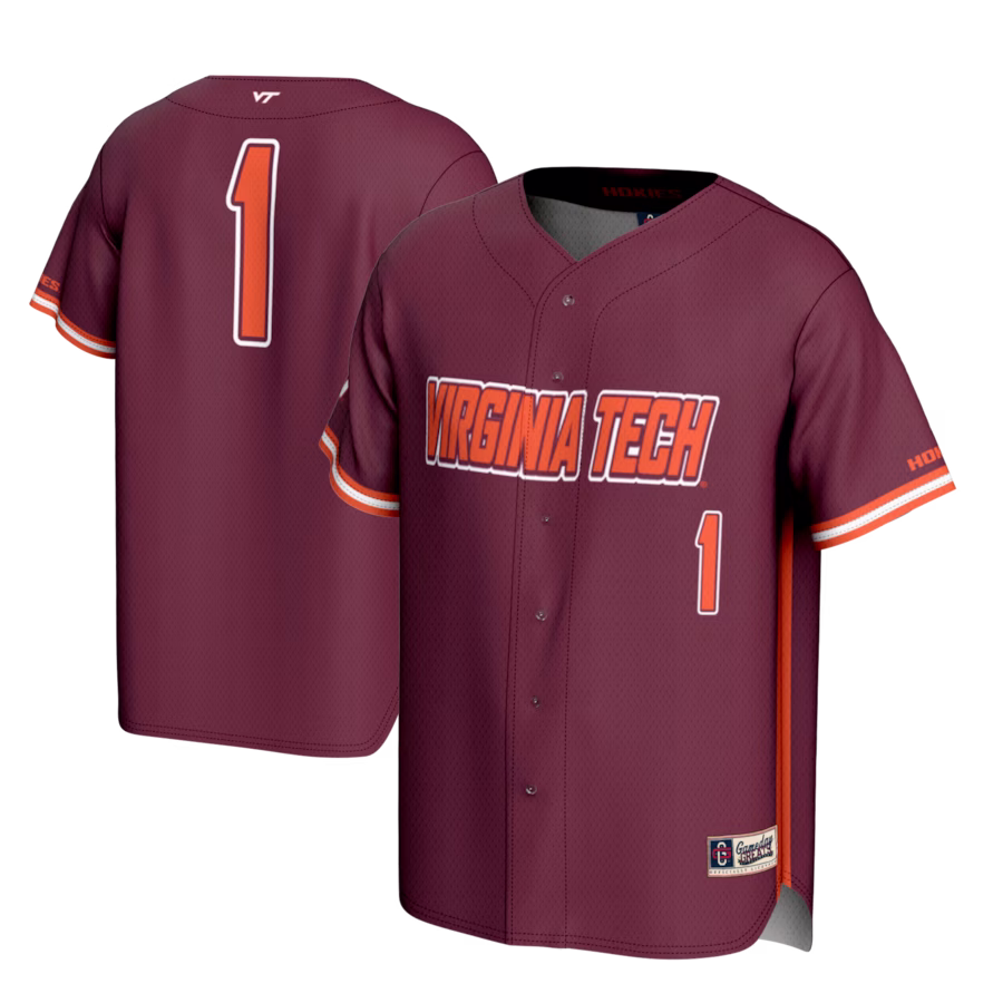 #1 Virginia Tech Hokies GameDay Greats Youth Lightweight Baseball Fashion Jersey - Maroon - Puhuasuan