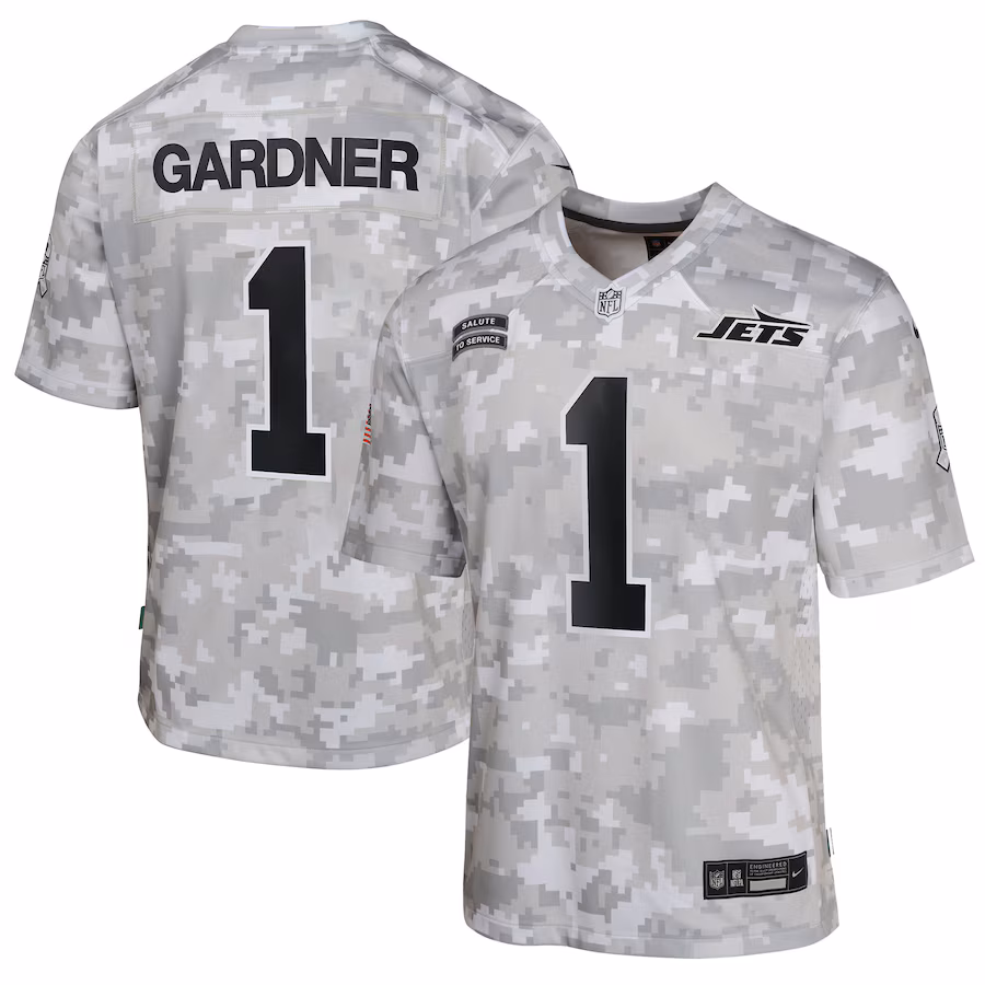 Youth New York Jets Sauce Gardner Nike Arctic Camo 2024 Salute to Service Game Jersey - Puhuasuan