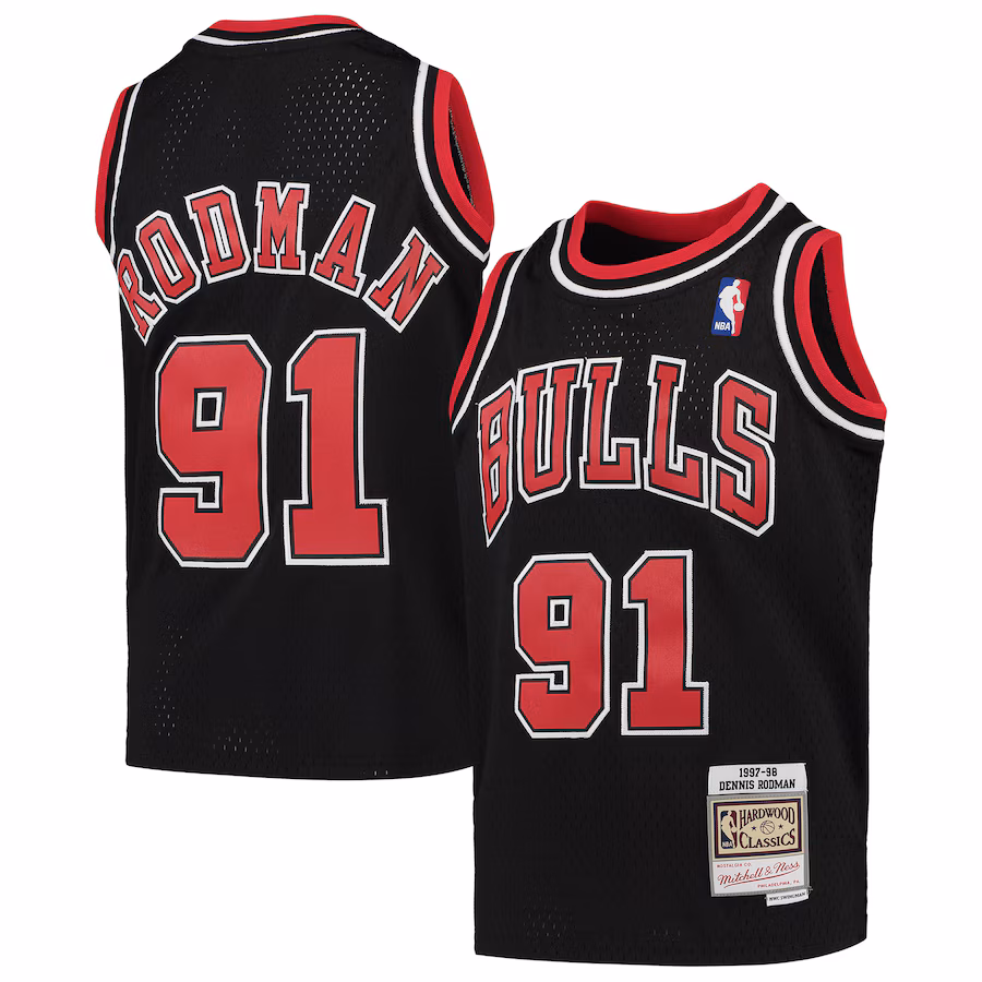 Youth Chicago Bulls Dennis Rodman Mitchell & Ness Black 1997-98 Hardwood Classics Swingman Jersey - Puhuasuan