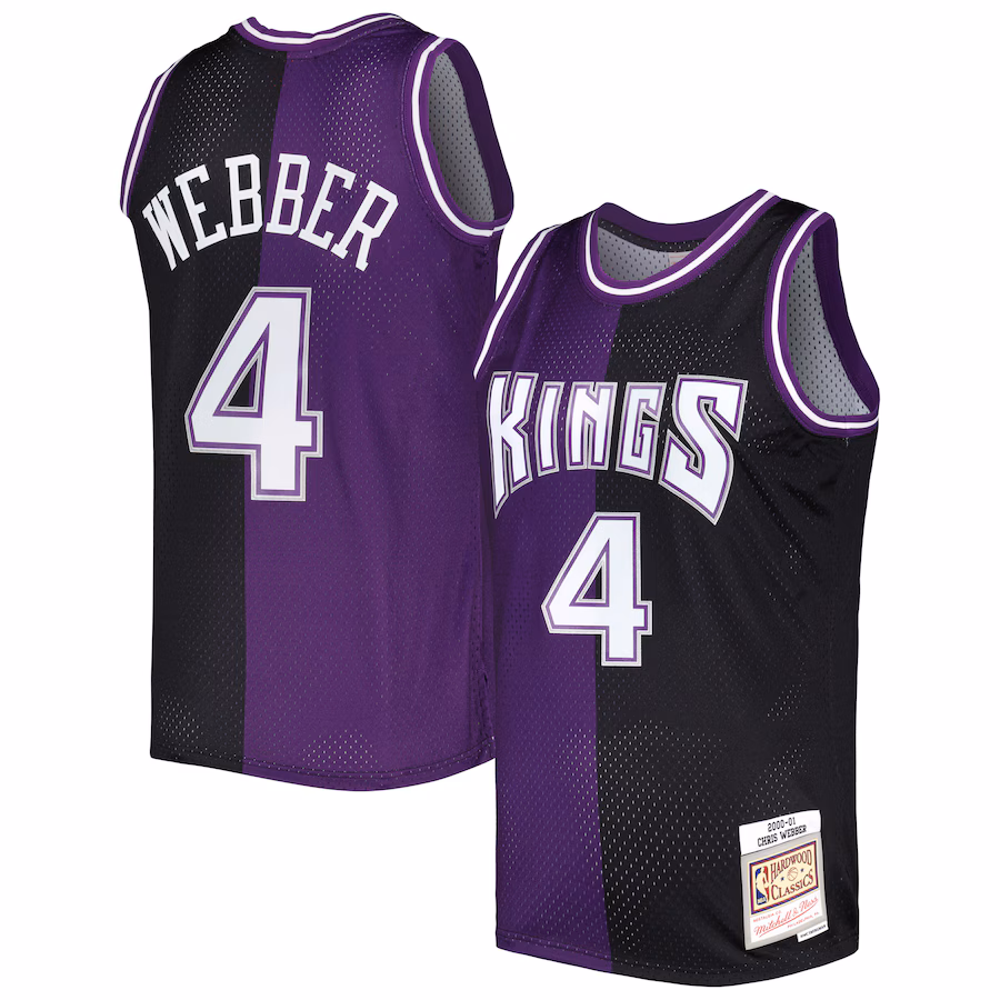 Men's Sacramento Kings Chris Webber Mitchell & Ness Purple/Black Hardwood Classics 2000/01 Split Swingman Jersey - Puhuasuan