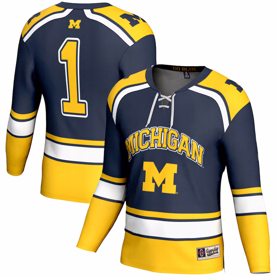 Youth GameDay Greats #1 Navy Michigan Wolverines Hockey Jersey - Puhuasuan